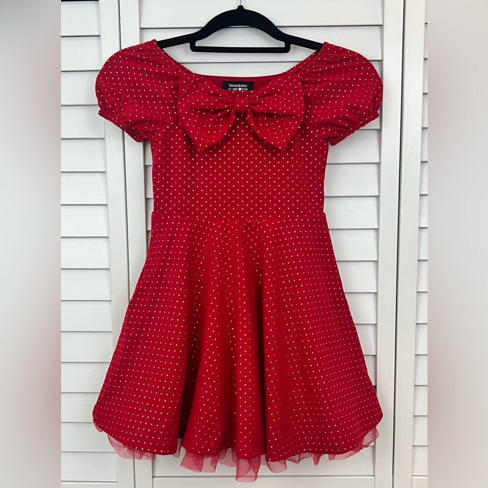 Beautees Red Polka Dot Dress with Bow Girl’s 6
